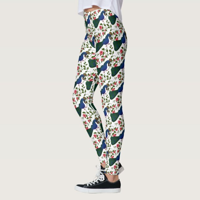 Süßes Vogel-Blumenmuster | Farbiger blauer Vogel m Leggings (Links)