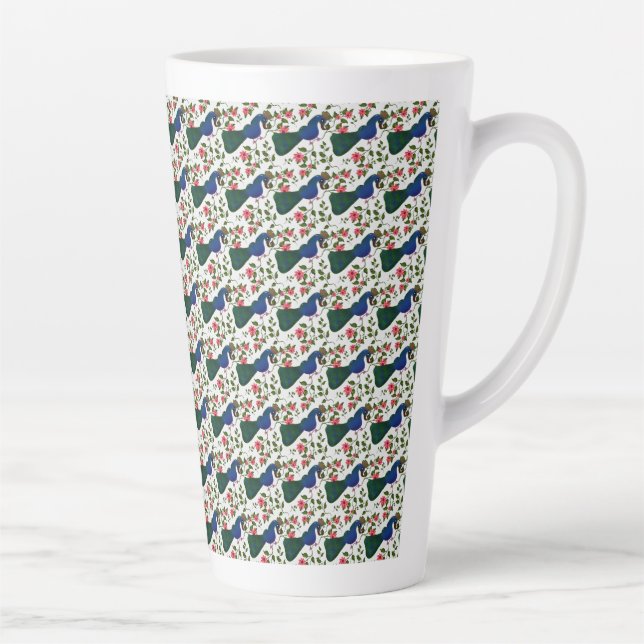 Süßes Vogel-Blumenmuster | Farbiger blauer Vogel m Milchtasse (Rechts)