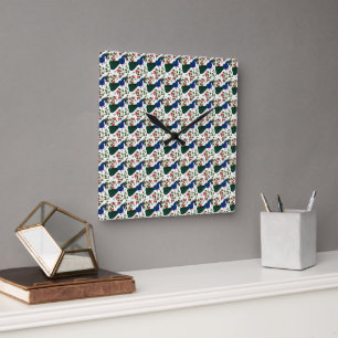 Süßes Vogel-Blumenmuster Farbiger blauer Vogel m Quadratische Wanduhr