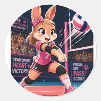 SÜßES VOLLEYBALL-HASEN-MÄDCHEN-STICKER RUNDER AUFKLEBER