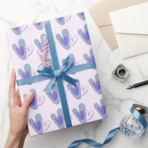 Süßes Wachsmalstift-Herz Blau Farbthema Geschenkpapier