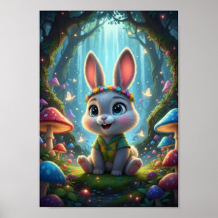 Süßes Wald-Hasen-Kaninchen-Blumen-Fantasy-Poster Poster
