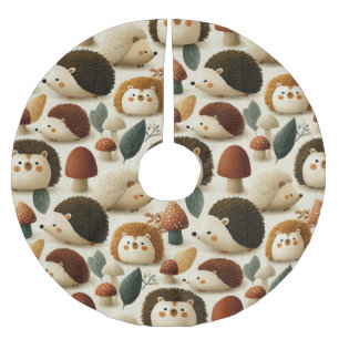 Süßes Wald-Igel- und Pilzmuster Polyester Weihnachtsbaumdecke
