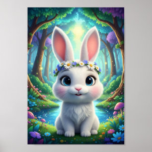 Süßes Waldkaninchen-Blumen-Fantasy-Poster Poster