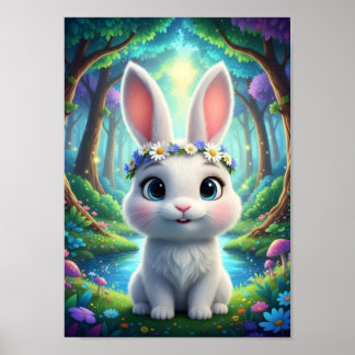 Süßes Waldkaninchen-Blumen-Fantasy-Poster Poster