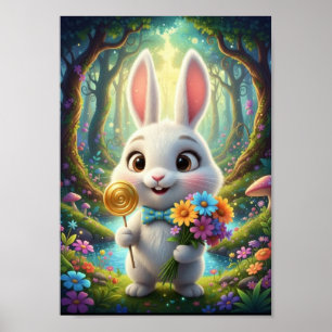 Süßes Waldkaninchen-Häschen-Fliege Fantasy-Poster Poster