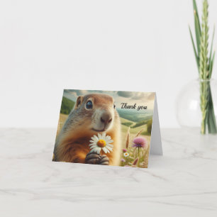 Süßes Waldmurmeltier mit einer Gänseblümchen-Danke Dankeskarte