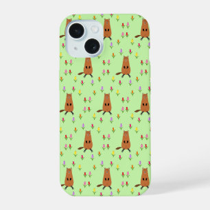 Süßes Waldmurmeltier und Tulpenblumen-Muster iPhone 15 Hülle