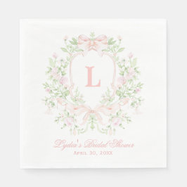 Süßes Wappen mit rosa Bogen | Monogramm-Brautparty Serviette