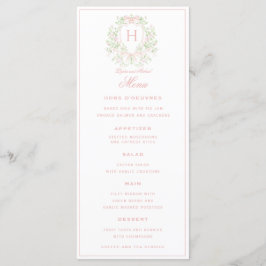 Süßes Wappen mit rosa Bogen | Monogramm-Hochzeit Menükarte