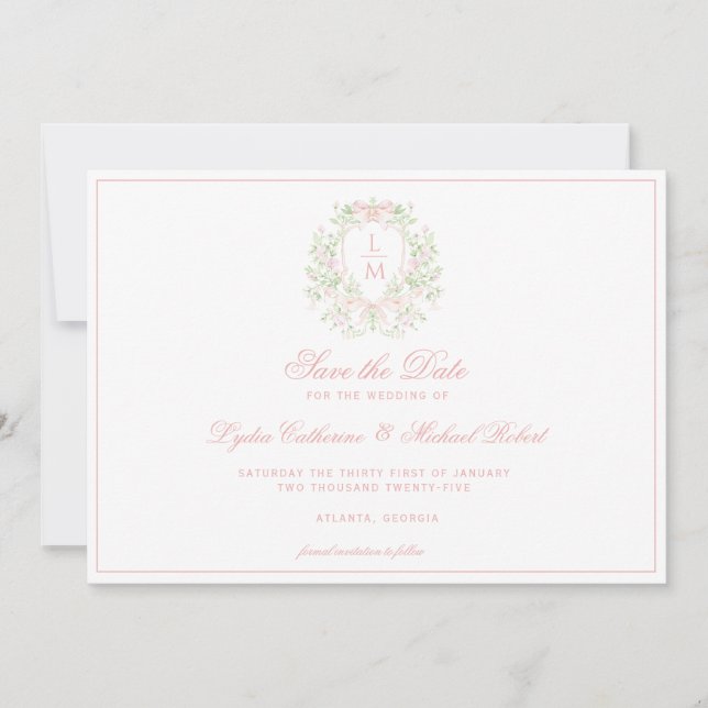 Süßes Wappen mit rosa Bogen Save The Date (Vorderseite)