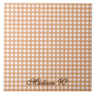 Süßes warmes orange Gingham-Muster Fliese