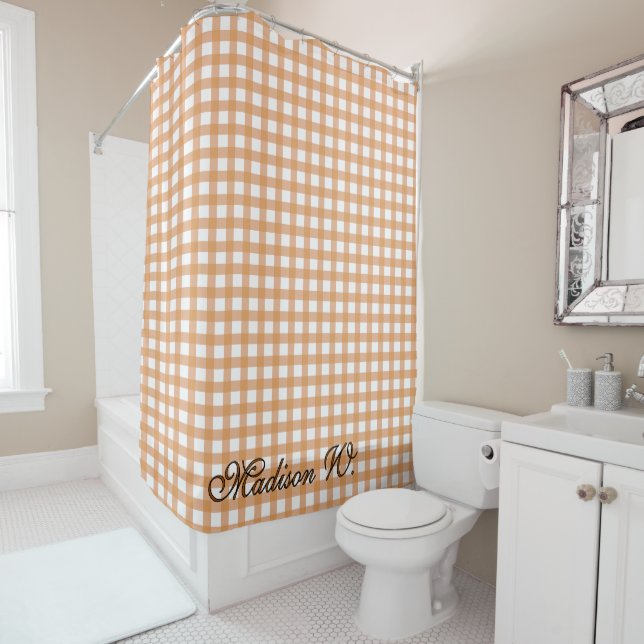 Süßes warmes orangefarbenes Gingham-Muster Duschvorhang (Beispiel)