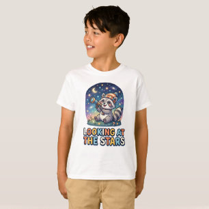 Süßes Waschbär-Sternengucker-Cartoon-Design T-Shirt