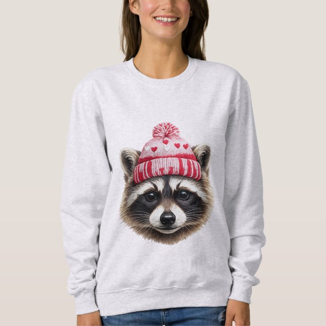 Süßes Waschbär-Valentinsdesign — Cozy Gestrickter  Sweatshirt (Vorderseite)