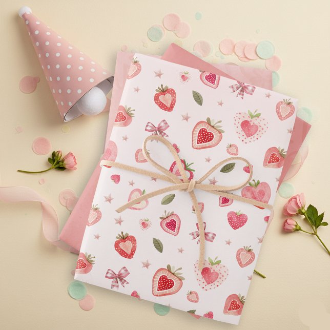 Süßes Wasser Erdbeeren Herz und Ribbons Geschenkpapier Set (Von Creator hochgeladen)