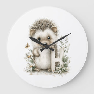 Süßes Wasserfarbe-Baby-Tier-Alphabet Igel Große Wanduhr