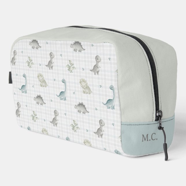 Süßes Wasserfarbe-Dinosaurier-Gingham-Muster Waschbeutel (Rechte Ecke)