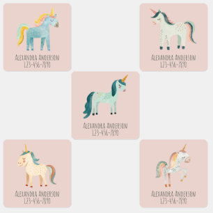Süßes Wasserfarbe-Einhorn Rosa Mädchen Name Etiketten