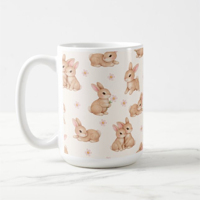 Süßes Wasserfarbe-Hasen- und Blumenmuster Kaffeetasse (Links)