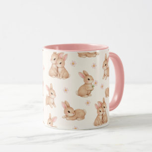 Süßes Wasserfarbe-Hasen- und Blumenmuster Tasse