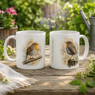 Süßes Wasserfarbe-Rotkehlchen-Vogellogo Kaffeetasse