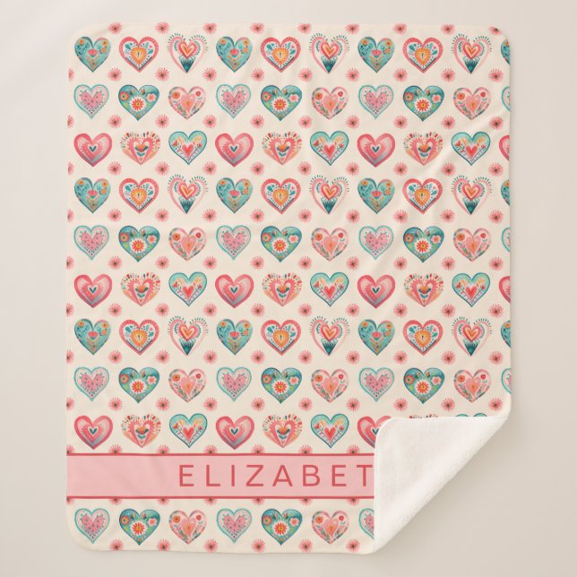 Süßes Wasserfarbe-Valentinstag-Herzmuster Sherpadecke (Vorderseite)