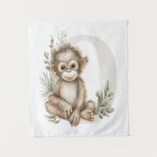 Süßes Wasserfarben-Baby-Tier-Alphabet Orang-Utan Wandteppich