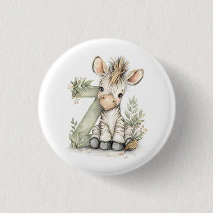 Süßes Wasserfarben-Baby-Tier-Alphabet Zebra Button