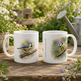 Süßes Wasserfarben-Blaumeisen-Monogramm Kaffeetasse