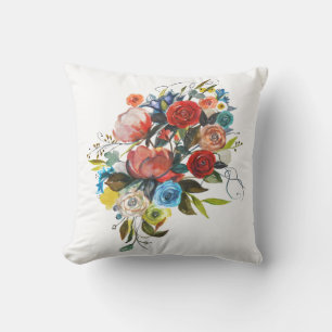 Süßes Wasserfarben-Blumenstrauß-Einfach-Weiß-Anpas Kissen