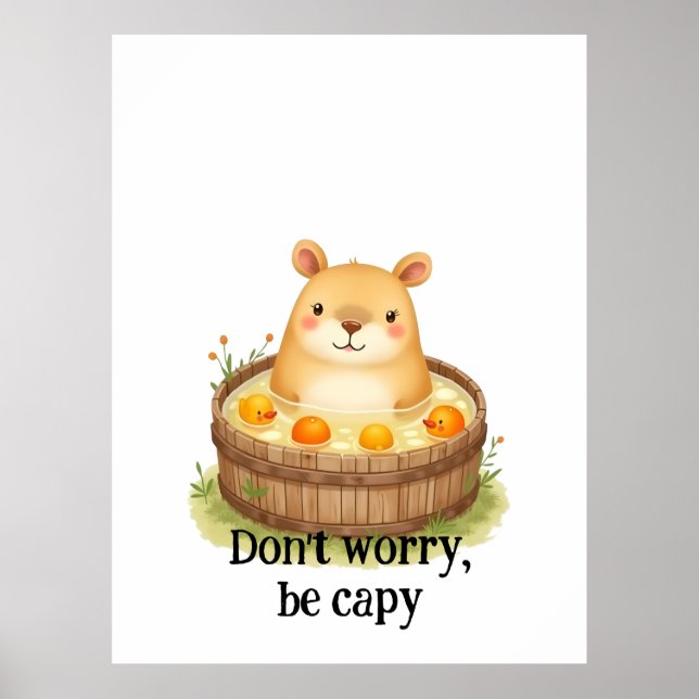 Süßes Wasserfarben-Capybara im Whirlpool mit Orang Poster (Vorne)