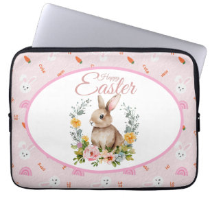 Süßes Wasserfarben-Hasen-Blumenkranz-Ostern Laptopschutzhülle