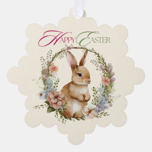 Süßes Wasserfarben-Hasen-Blumenkranz-Ostern Ornament Karte
