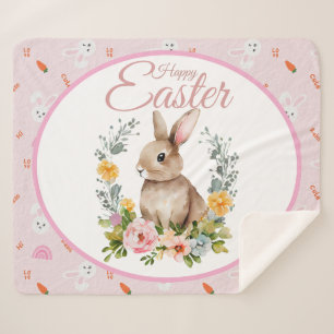 Süßes Wasserfarben-Hasen-Blumenkranz-Ostern Sherpadecke