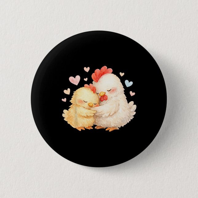 Süßes Wasserfarben-Huhn, das sanft umarmt  Button (Vorderseite)