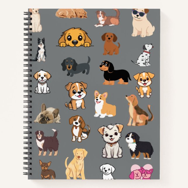 Süßes Wasserfarben-Hunde-Muster-Monogramm-Notizbuc Notizbuch (Vorderseite)