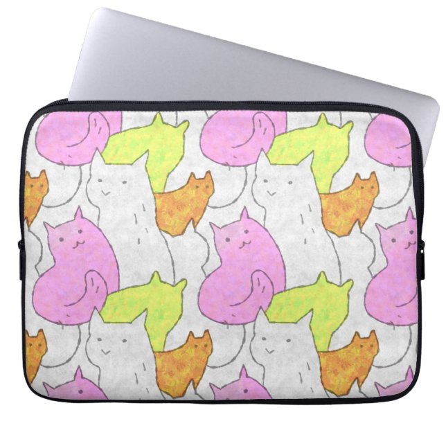 Süßes Wasserfarben-Katzen-Doodle-Muster Laptopschutzhülle (Vorderseite)