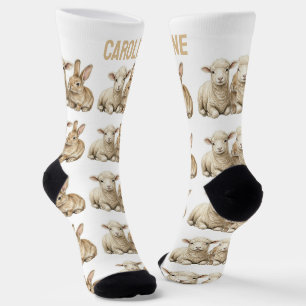 Süßes Wasserfarben-Lamm & -Hase mit individuellem Socken