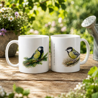 Süßes Wasserfarben-Monogramm mit Kohlmeise Kaffeetasse