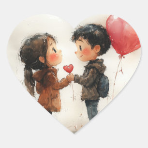 Süßes Wasserfarben-Paar Herz-Ballon Romantische Li Herz-Aufkleber
