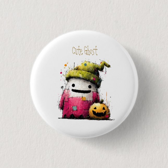 Süßes Wasserfarben-Patchwork-Geister-Halloween Button (Vorderseite)
