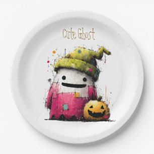 Süßes Wasserfarben-Patchwork-Geister-Halloween Pappteller