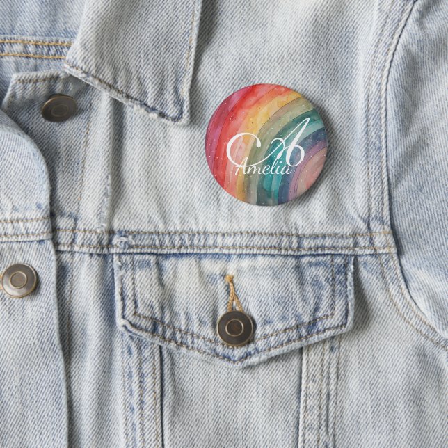 Süßes Wasserfarben-personalisierter Regenbogen  Button (Beispiel)