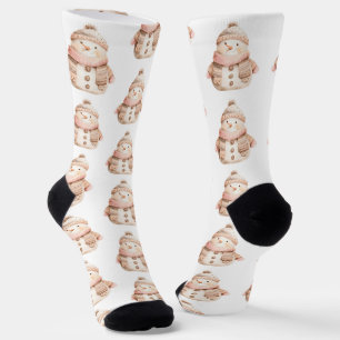 Süßes Wasserfarben-Schneemann-Muster Rosa Weiß Socken