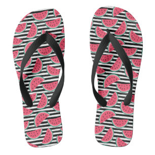 Süßes Wassermelon auf Streifen Schwarz-Weiß-Muster Flip Flops