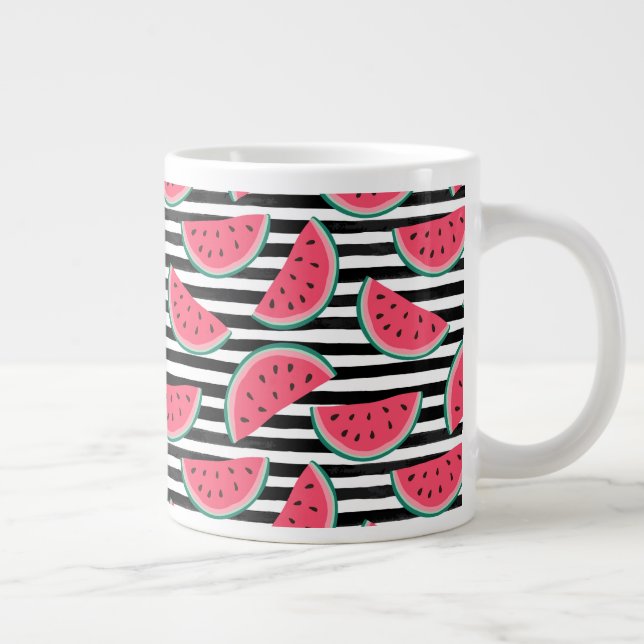Süßes Wassermelon auf Streifen Schwarz-Weiß-Muster Jumbo-Tasse (Rechts)