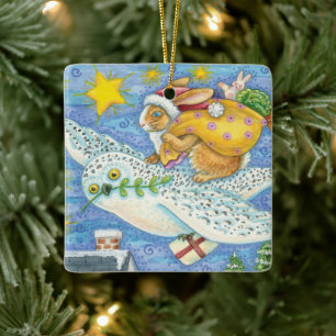 Süßes Weihnachten mit dem Hasen als Weihnachtsmann Keramikornament