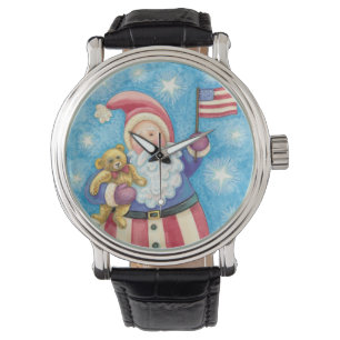 Süßes Weihnachten, patriotischer Weihnachtsmann mi Armbanduhr