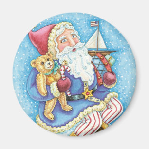 Süßes Weihnachten, Weihnachtsmann auf Schneeball m Magnet